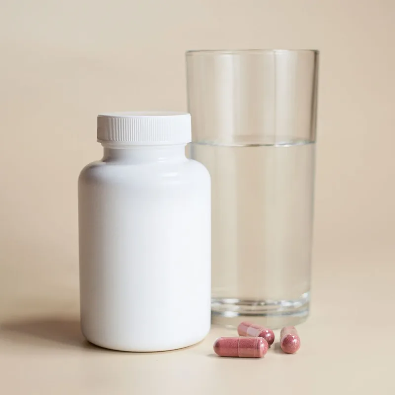 Daily medication and a glass of water — the routine of ongoing chronic-condition care